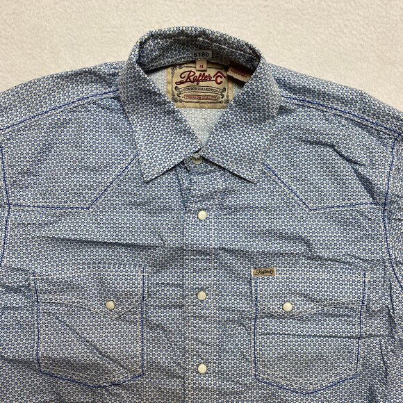 Rafter C Western Pearl Snap Shirt Men's M Blue Long Sleeve Cowboy Button Up - Picture 1 of 13
